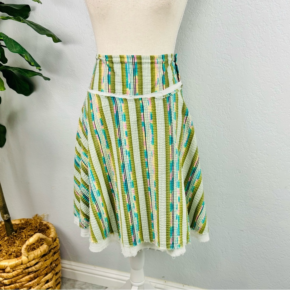 Free People Y2K Green Striped High Waisted Circle Skirt School Girl Academia